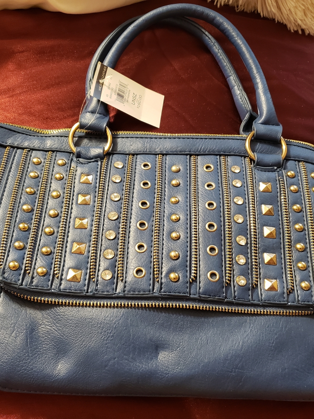 Wilson's Leather, Royal Blue Studded Crossbody, Silver Accents, Rhinestone, NWT